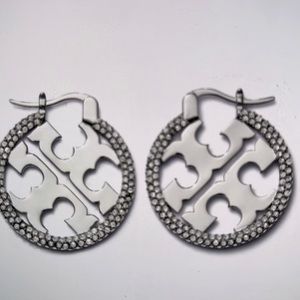 ❌SALE ❌PRICE❌DROP ❌Tori Burch Miller Pave Hoop /Silver Plated Earrings(C…